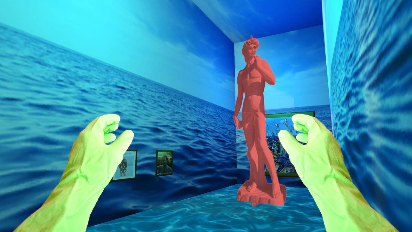 Approaching a David-like statue with violent intent in THE SOUL OF TOO BIRDS GAME.